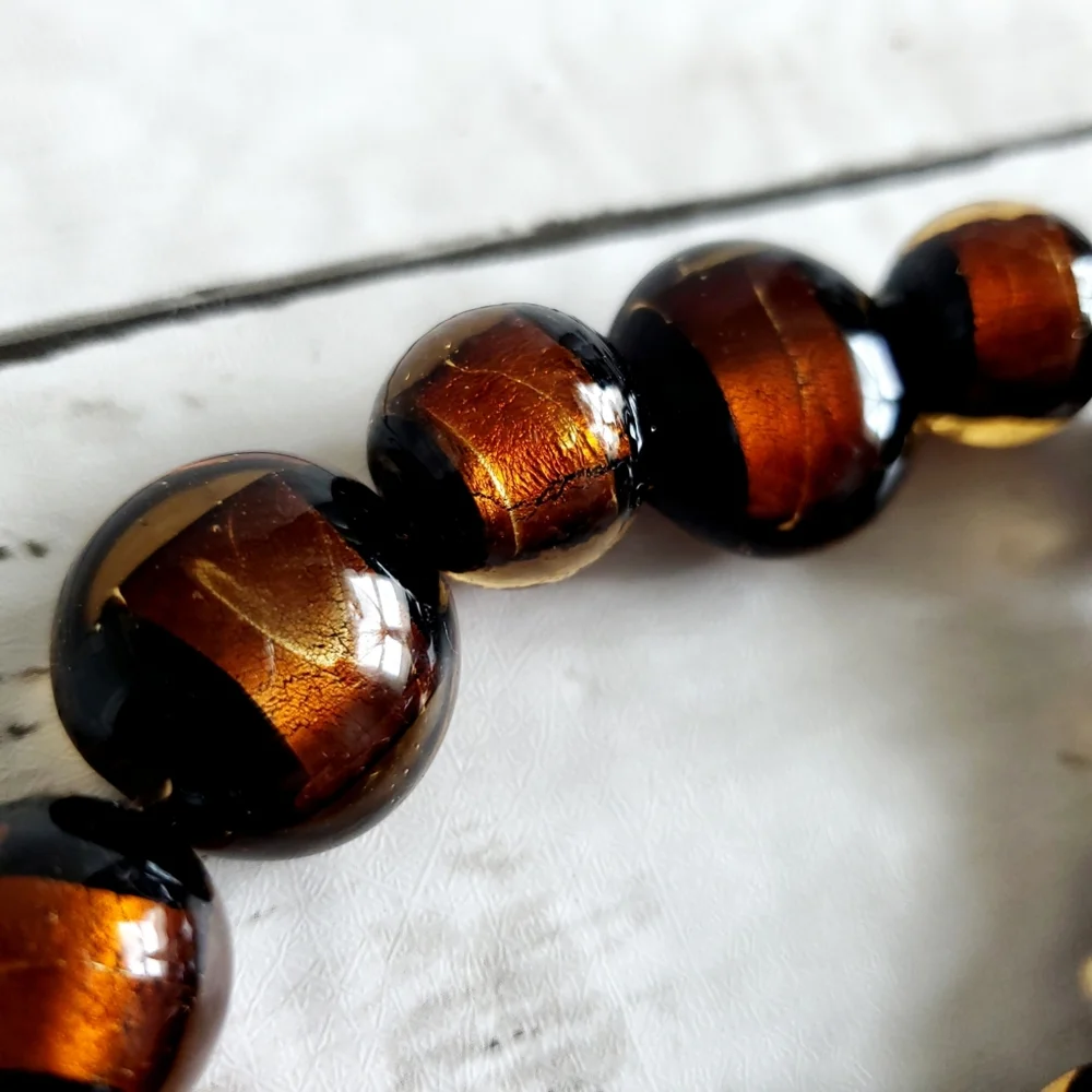 Exquisite Statement Bracelet, Heavy Amber Glass Beads, New With Tags